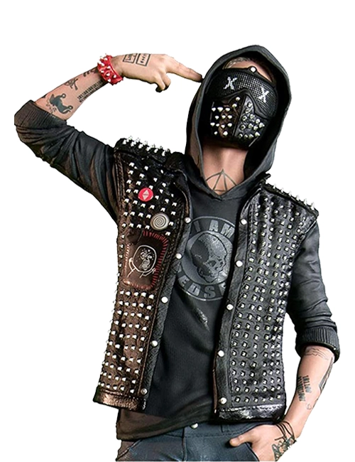 Studded Silver Rivets Black Leather Biker Vest