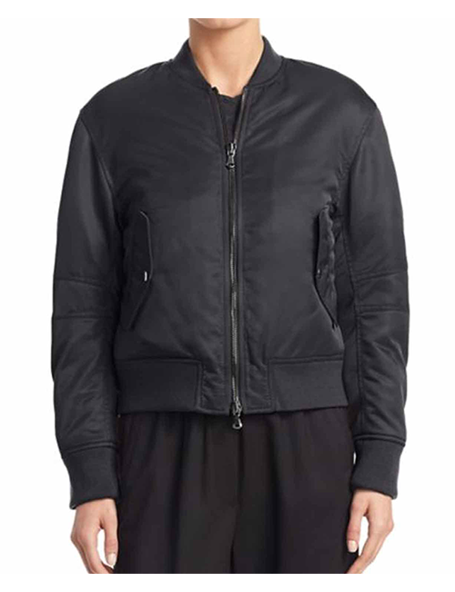 Laurel Castillo Black Satin Bomber Jacket