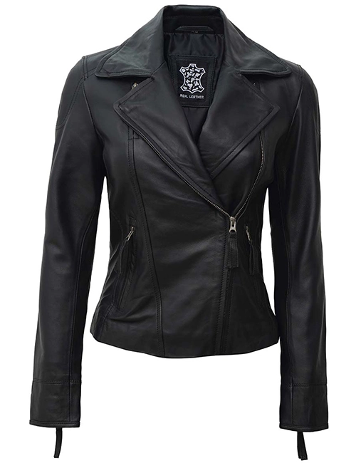 Womens Black Asymmetrical Biker Leather Jacket