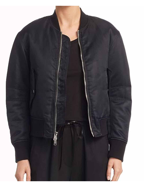 Laurel Castillo Black Satin Bomber Jacket