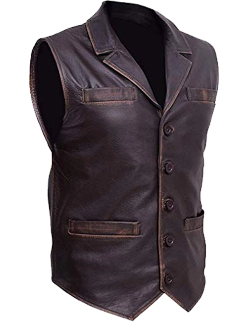 Trendhoop Men's Brown Cowhide Leather Distressed Vest