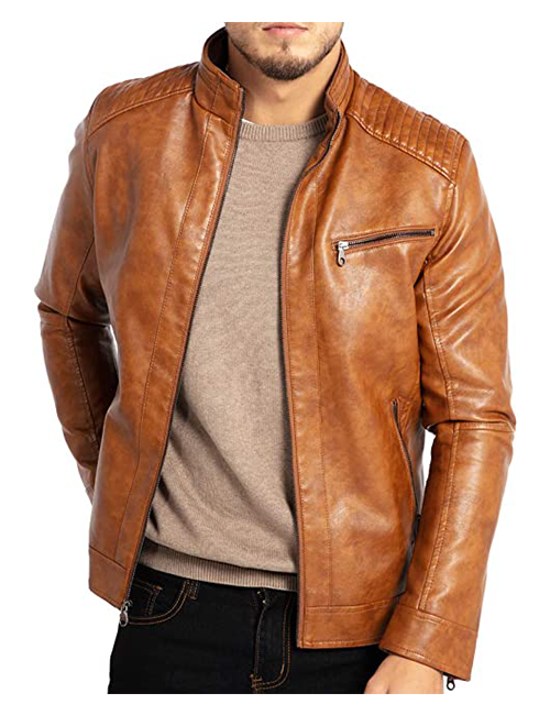 Stand Collar Faux Leather Jacket