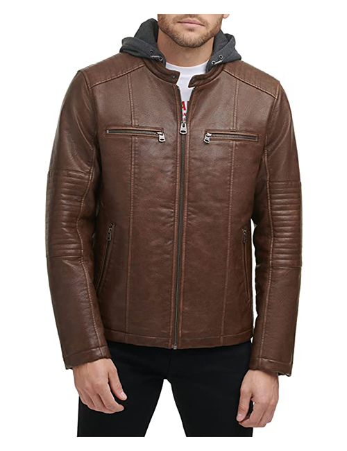 Leather Hooded Racer Jacket