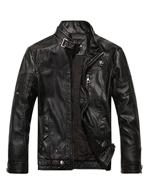 Stand Collar Pu Leather Jacket