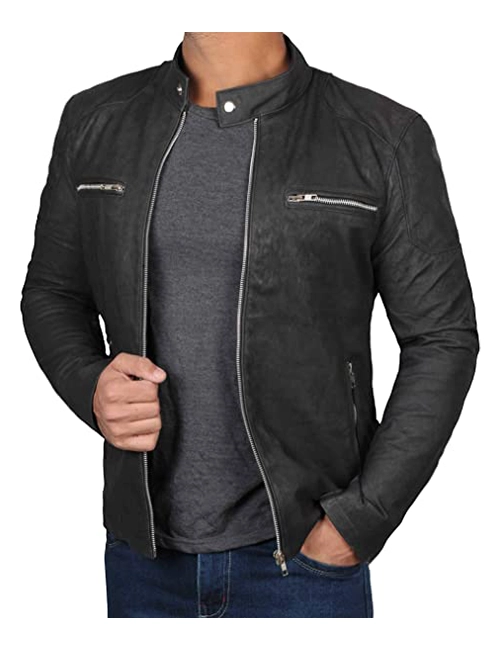 Motorcycle Style Mens Leather Jacket