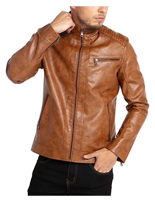 Stand Collar Faux Leather Jacket