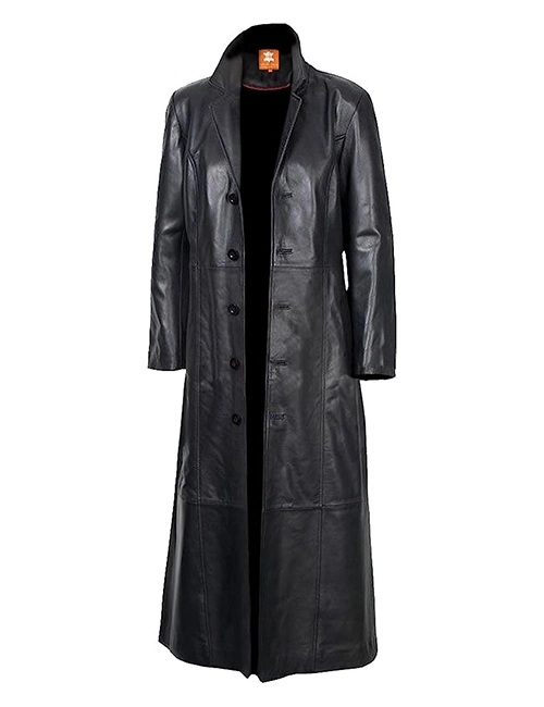 Leather Black Long Trench Coat 