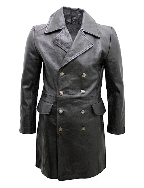 Black Naval Leather Coat