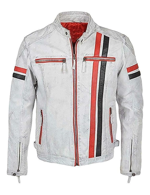 White Red Black Stripes Biker Jacket