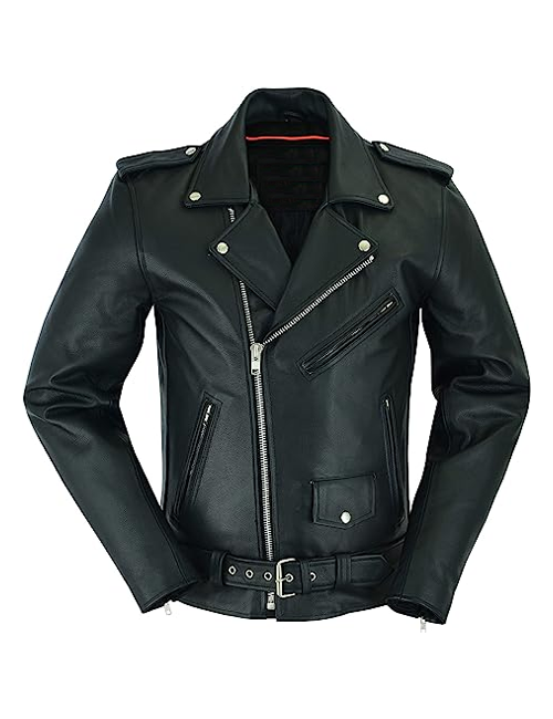 Police Style Cowhide Leather Jacket