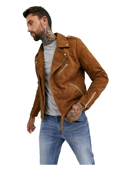 Brown Suede Leather Biker Jacket