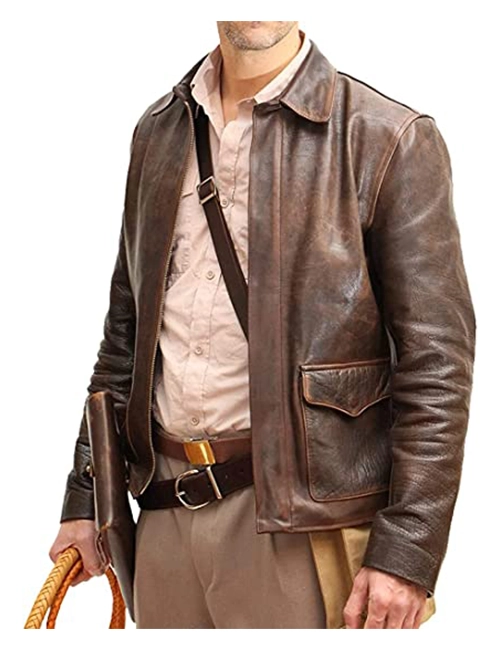 Brown distressed Leather Coat