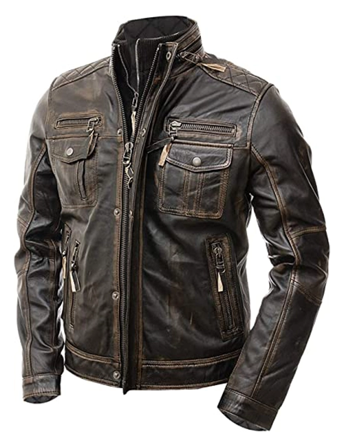 Distressed Genuine Leather Jacket