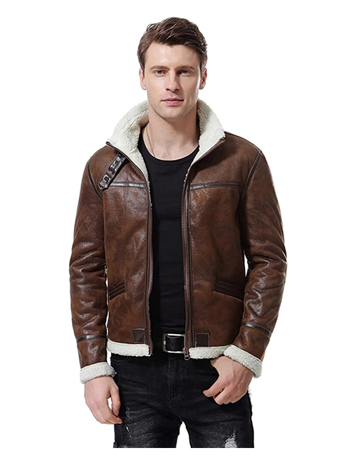 Stand Collar Bomber Shearling Jacket