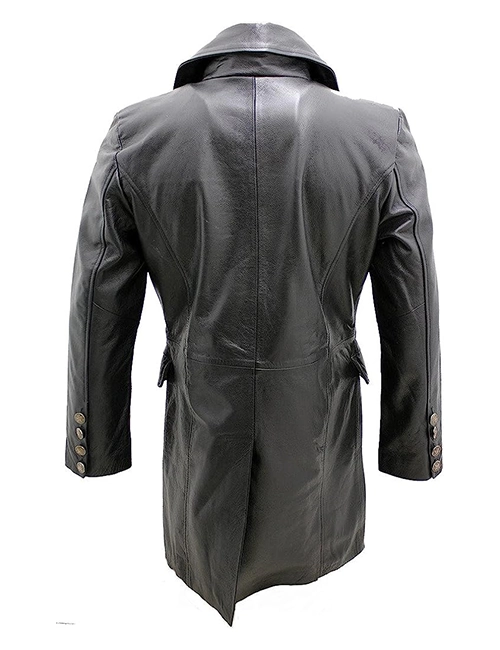 Black Naval Leather Coat