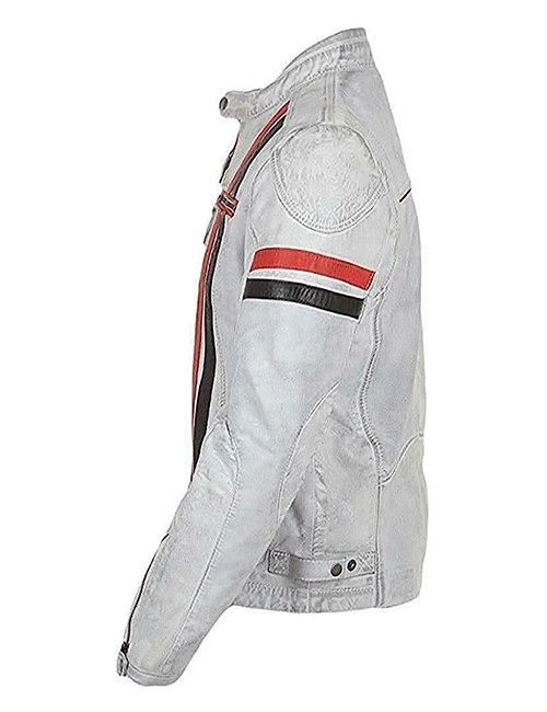 White Red Black Stripes Biker Jacket