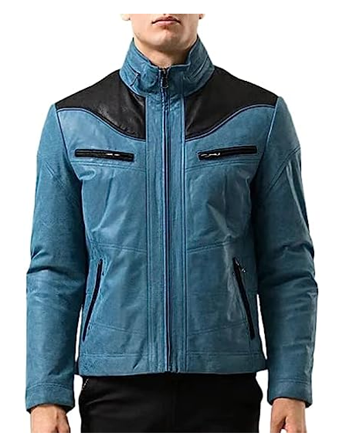 Biker Style Blue Leather Jacket