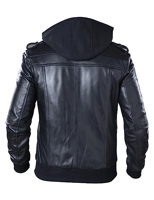 Leather Jacket with Removable Hood