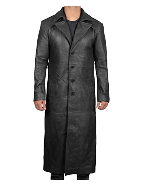 Black Real Leather Trench Coat