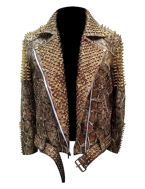 Snake Skin Printed Leather Jacket 