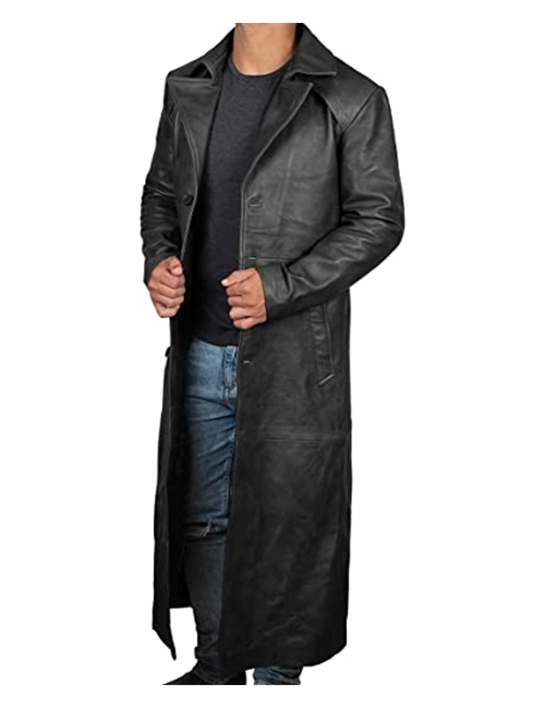 Black Real Leather Trench Coat