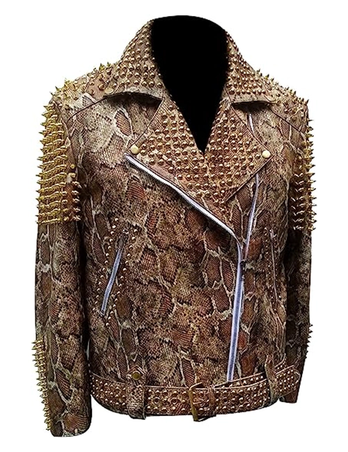 Snake Skin Printed Leather Jacket 