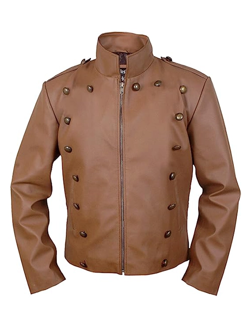 Brown V-Shaped Leather Jacket