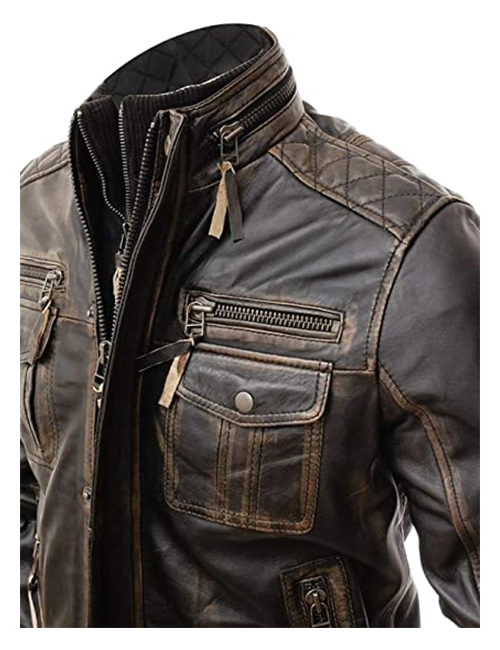 Distressed Genuine Leather Jacket