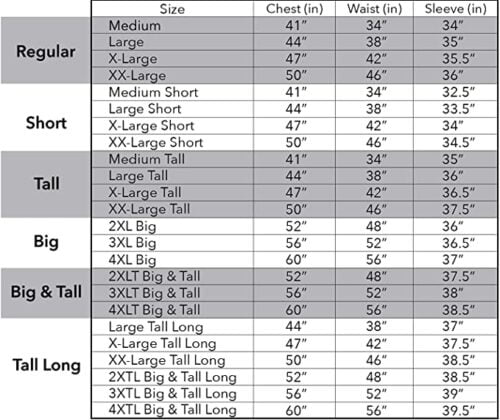 Trench Coat Size Chart