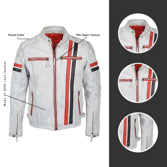 White Red Black Stripes Biker Jacket