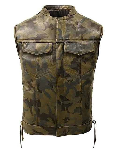 Men's Camouflage Leather Biker Vest