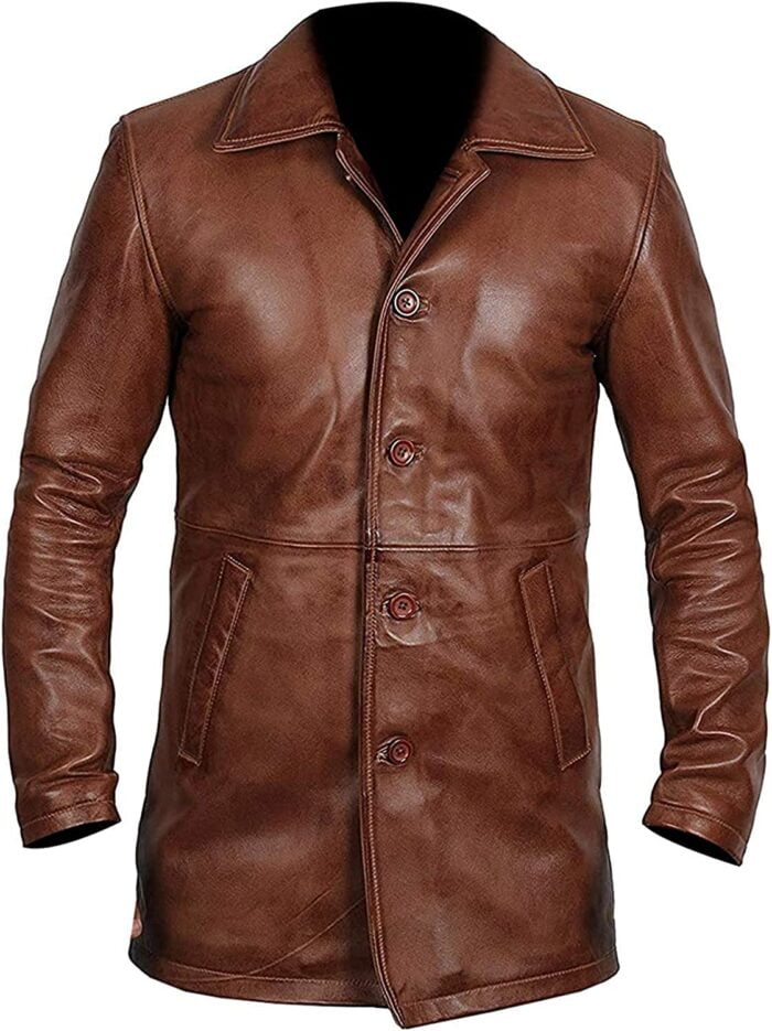 Men’s Tan Leather Car Coat